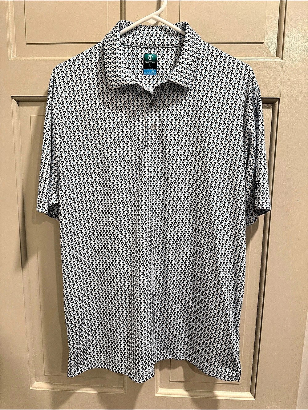 Pro Tour Golf Shirt Size Large Coolplay Labrador Dog Print 100% Polyester BK3413